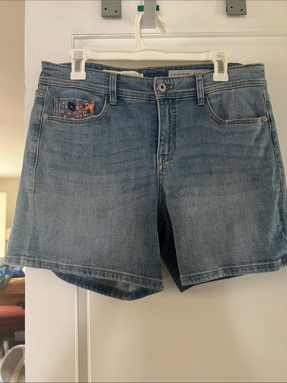 Pilcro and the Letterpress by Anthropology Jean Shorts - Blue with Floral Pocket